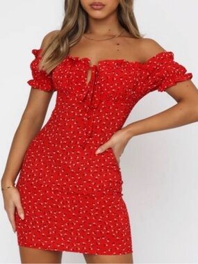 Princess Polly Red Off-Shoulder Floral Mini Dress